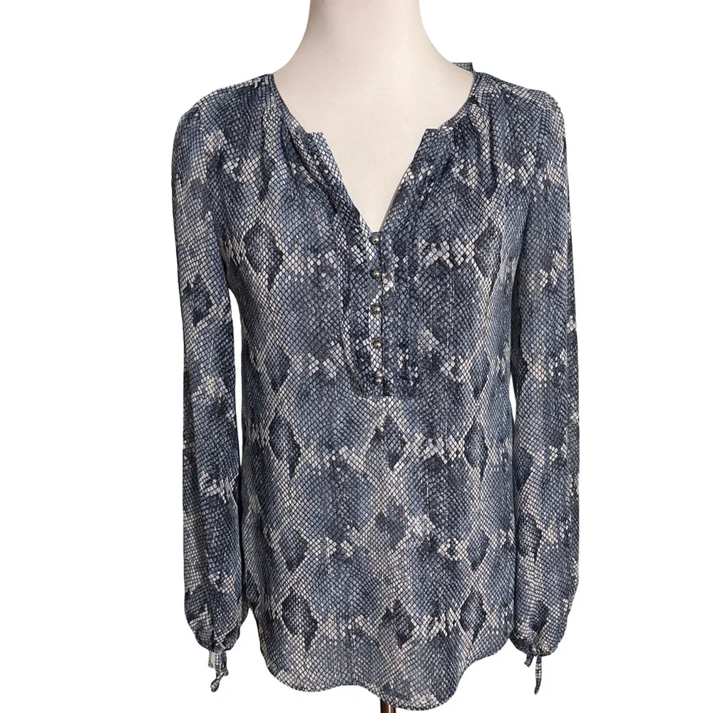 White House Black Market Snake Print Navy Blouse